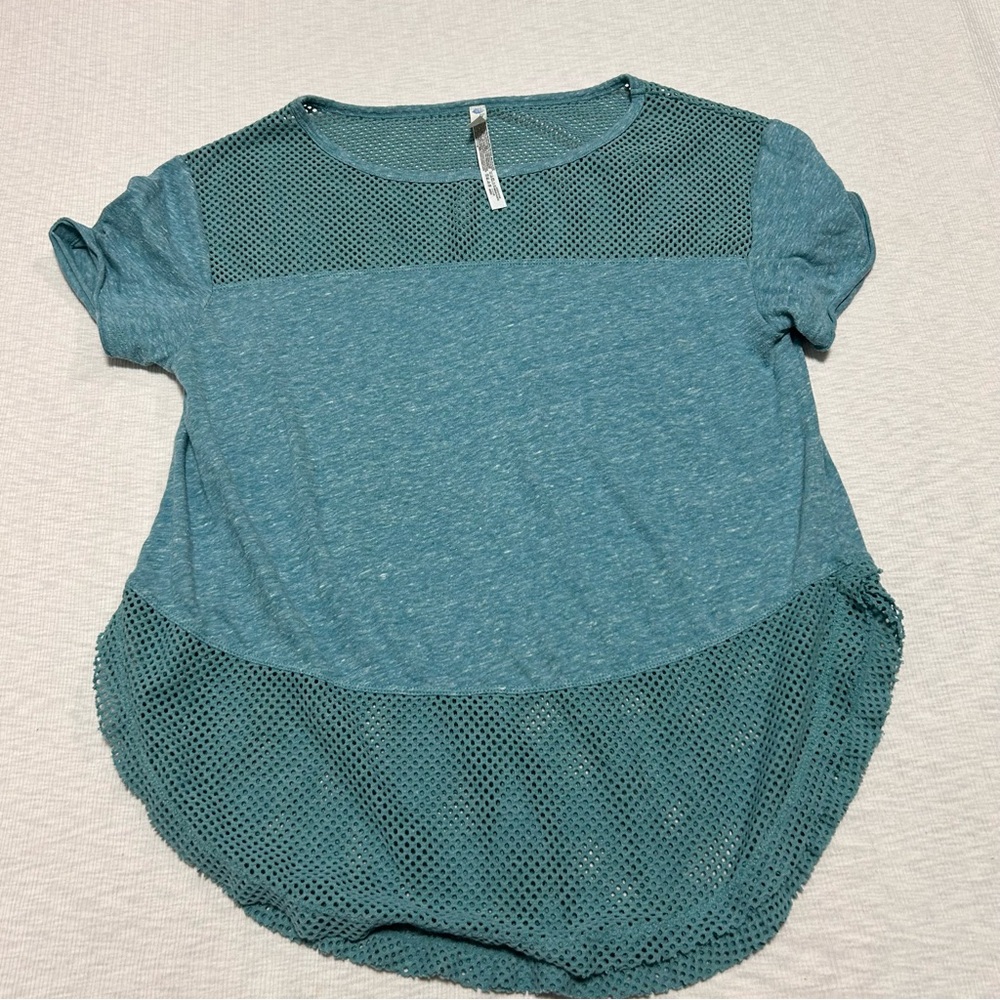 Free People Movement Top Hourglass Teal Mesh Short Sleeve Tee Small Oversized